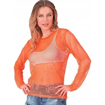 Dámská halenka HALENKA TRIČKO ZE SÍŤOVINY ORANŽOVÝ RUKÁV LÉTA 80 90 DISCO PARTY S/M