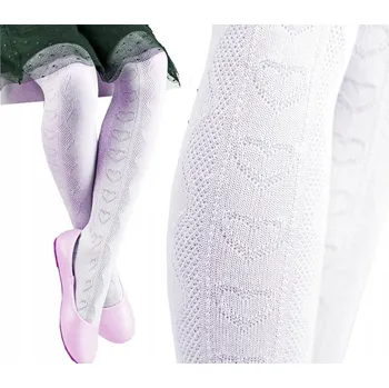 92-98 Punčocháče bavlna žakárové vzory se srdíčky jarní BÍLÉ Noviti