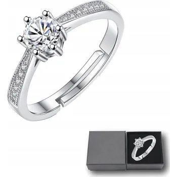 Prsten Prstýnek Dámský Stříbrný Křišťály Nastavitelný Klasický Ideální Dárek