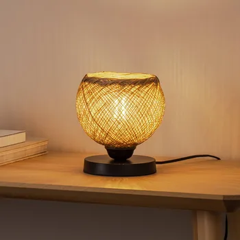 Lampička MODELSA Stolní lampa Yumak, hnědá/černá, Ø 18 cm, lano, kov hnědá, černá 1 x 20 W - Doprava zdarma