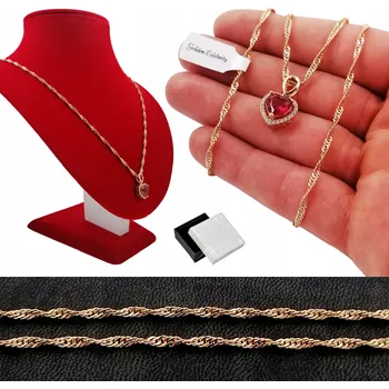 Náhrdelník ZLATÝ NÁHRDELNÍK SRDCE S ČERVENÝM KAMENEM 18K