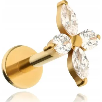 Piercing Titanový labret piercing s bílými zirkony - zlatý 1,2/6