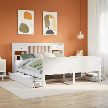 Postel Postel s knihovnou bez matrace bílá 180x200 cm masivní borovice