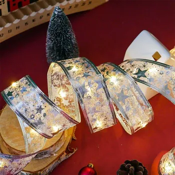 Vánoční světelná dekorace Svítící vánoční stuha 5 m - stříbrná