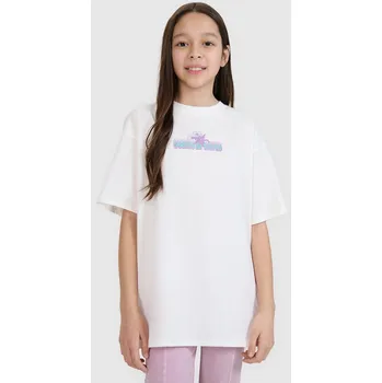 Dívčí tričko 4F Tričko oversize s s potiskem pro dívky - bílé 122 (6-7 let)