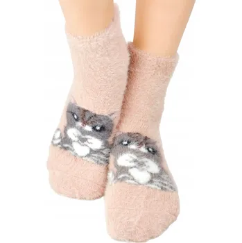 Dámské ponožky PONOŽKY PONOŽKY DÍVČÍ TEPLÉ SILNÉ CHLUPATÉ hnědé kočka 31/34 V008ź