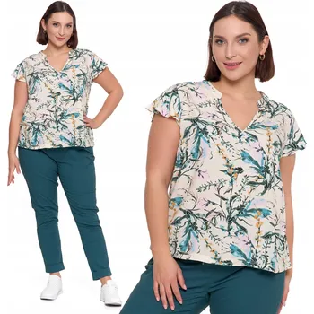 Dámská košile ELEGANTNÍ DÁMSKÁ BLUZKA S KRÁTKÝM RUKÁVEM BAREVNÁ LEHKÁ VZDUŠNÁ MORAJ - XXL