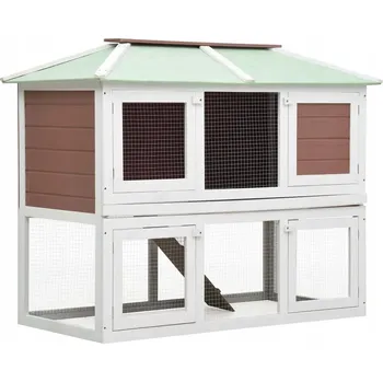 Klec pro králíky, 2 patra, hnědá, dřevěná