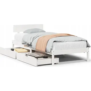 Postel Rám postele s šuplíky z masivního borovicového dřeva, bílý, 196,5 x 80,5 x 70