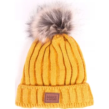 Čepice Zimní MLÁDEŽNICKÁ ČEPICE S PROUŽKY, OHYBNÁ, S BAMBULKOU, VELIKOST 56-58 (12-18 LET)