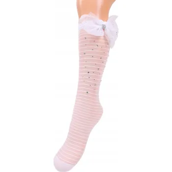 Dámské ponožky Dívčí podkolenky s imitací punčocháčů, s kamínky a mašličkou, bílé, velikost 35-38 YOCLUB