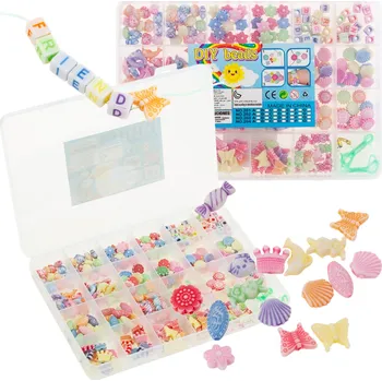 Dětské navlékací korálky KORÁLKY NA VÝROBU BIŽUTERIE NÁRAMKŮ NÁHRDELNÍKŮ SADA MIX VZORŮ