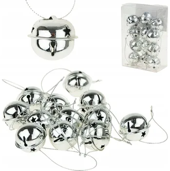 Vánoční dekorace ZVONKY VÁNOČNÍ BAŇKY KOVOVÉ ZVONKY x12 STŘÍBRNÉ ZVONÍCÍ OZDOBY NA VÁNOČNÍ STROMEK