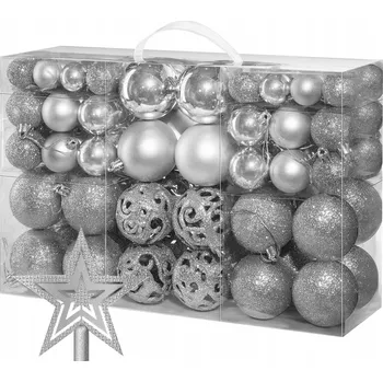 Vánoční dekorace VÁNOČNÍ BAŇKY NA STŘÍBRNÝ VÁNOČNÍ STROMEČEK 101 KS ZDOBENÉ