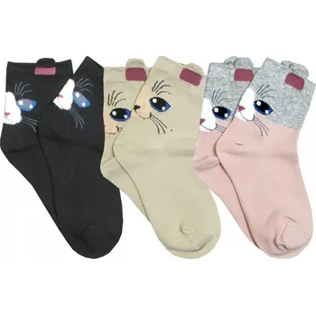 Dámské ponožky 31-34 Ponožky 3x bavlněné KOTEK 3D ouška ponožky KOT Noviti SB156