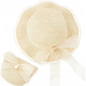 Klobouk DZIECIĘCY KLOBOUK, KABELKA, PLÁŽOVÝ SLAMĚNÝ LETNÍ SET, LÉTO, HOLČIČKA