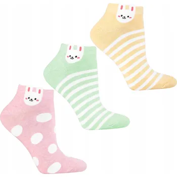 Dámské ponožky Dámské KOTNÍKOVÉ PONOŽKY Nízké Ponožky Proužky Roztomilí Králíčci 3-BALENÍ MORAJ 38-41