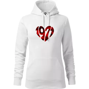 Dámská mikina 1971 v srdci - Mikina dámská Cape s kapucí - S ( Bílá )