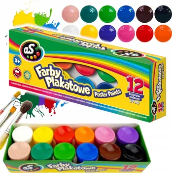 Vodová barva AS Astra plakátové barvy školní sada 12 barev v kelímcích 20 ml