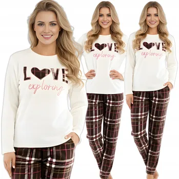 Dámské pyžamo Teplé dámské pyžamo s dlouhými kalhotami s kostkovaným vzorem Liliana bílá XL