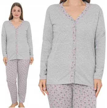 Dámské pyžamo VELKÉ dámské bavlněné pyžamo s rozepínacími dlouhými kalhotami vel 4XL