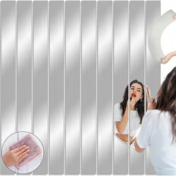 Zrcadlo SAMOPRZYLEPNE SAMOLEPKY LUSTRZANE NA STĚNU 50 X 5 CM 10 KS ZRCADLO