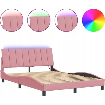 Postel Rám postele s LED podsvícením 218 x 145 x 74,5 cm, růžová, sametová