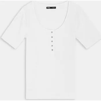 Dámská móda Sinsay - Žebrované tričko s knoflíky - bílá - 501EU-00X - 501EU-00X-XS