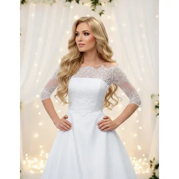 Bolerko Svatební krajkový kabátek z jemné krajky - bílý: BF-130 Vybraná velikost: XXL