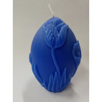 Svíčka Svíčka vonná z parafínového vosku - Vejce s květinami modré - čerstvý tropický vítr