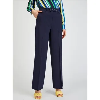 Dámské oblečení Tmavě modré dámské široké kalhoty s páskem
