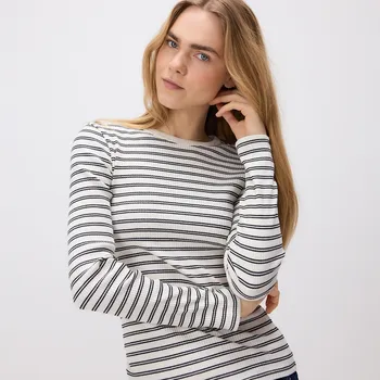 Dámské tričko Reserved - Žerzejový top z žebrovaného úpletu s dlouhým rukávem - černý - 2898T-99X - 2898T-99X-S-6