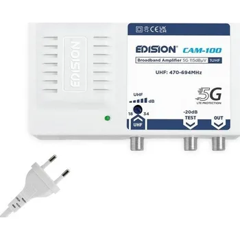 Video kabel EDISION CAM-100 Širokopásmový zesilovač 1UHF, nastavitelný 18-34dB, 115dBmV, anténní zesilovač
