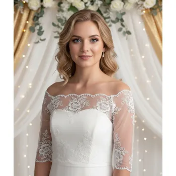 Bolerko Jemné svatební bolerko vyšívané květy, ivory BNK-51 Vybraná velikost: L