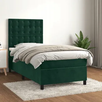 Postel Box spring postel s matrací tmavě zelená 90x200 cm samet Zelená 3143244