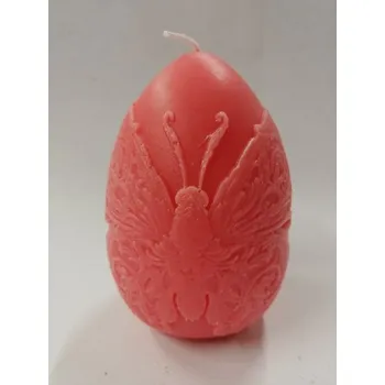 Svíčka Svíčka vonná z parafínového vosku - vejce s motýlem růžové - Malina, meloun