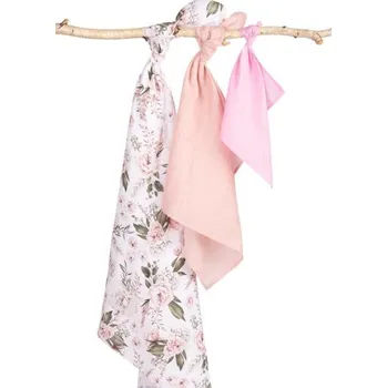 látková plena Sensillo Mušelínové pleny 3 ks sada různých velikostí Květy růžové