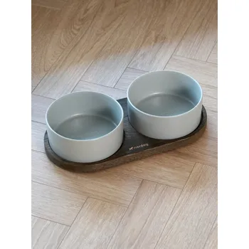 Miska pro psa NorDog Dvojmiska Barcelona - tmavý dub + šedá