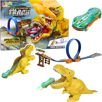 Vláček a vláčkodráha LEAN Toys Autodráha Katapult dinosaurus sada