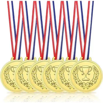 Dětské narozeninové medaile – Sada 6 zlatých medailí, plastové, na dárky k párty, sportovní dny a