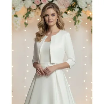 Bolerko Bílé saténové svatební bolerko B-704, vel. M, L, 2XL, 3XL Vybraná velikost: L