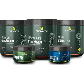 Iontový nápoj FootballTime Full Control Příchuť: PŘED ZÁPASEM (Pomeranč) + BĚHEM ZÁPASU (Pomeranč) + PO ZÁPASE (Pomeranč) + Elektrolyty (Citrus) + Kreatin (neochucený)