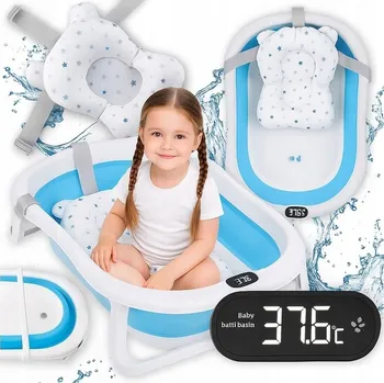 koupací vanička SKLÁDACÍ VELKÁ VANIČKA PRO DĚTI S TEPLOMĚREM, SEDAČKA + POLŠTÁŘ DO KOUPELE