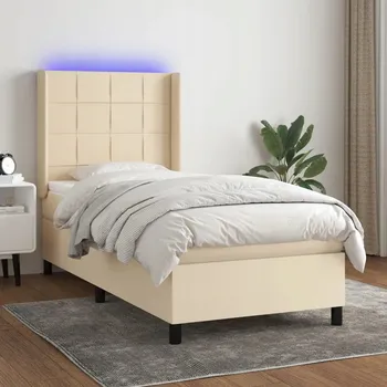 Postel Box spring postel s matrací a LED krémová 90x190 cm textil Krémová 3138282