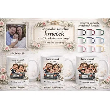 Hrnek svatební 3 - světle modrý / přehnané rysy