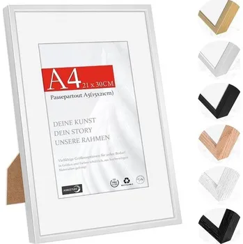 Rám na obraz HIMEETIME® 1x Obrazový rámeček DIN A4 21x29,7 cm hliníkový stříbrný tenký, Passepartout 15x21 cm,