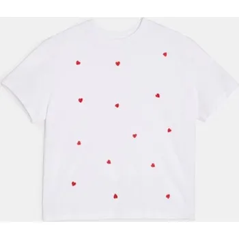 Sinsay - Bavlněné tričko s krátkým rukávem se srdíčky - krémová - 303GW-01X - 303GW-01X-146