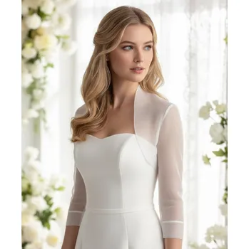 Bolerko Organzové svatební bolerko s 3/4 rukávem, bílé BN-11 Vybraná velikost: L