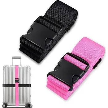 Sada 2 popruhů na kufr, stuha na zavazadla, náramek na kufr, popruhy na kufr, růžová, černá,