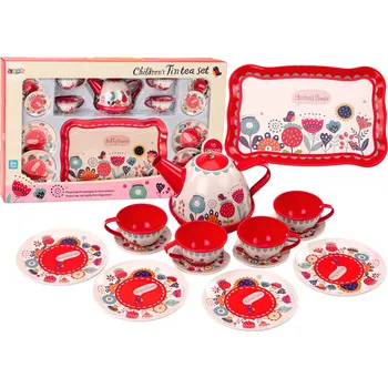 Konvice na čaj LEAN Toys Kávová a čajová souprava Šálky Konvice Podnos Červená kavárna 15 ks.